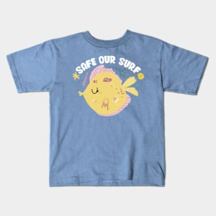 Safe our Surf quote with cute sea animal fish, starfish, coral and shell Kids T-Shirt